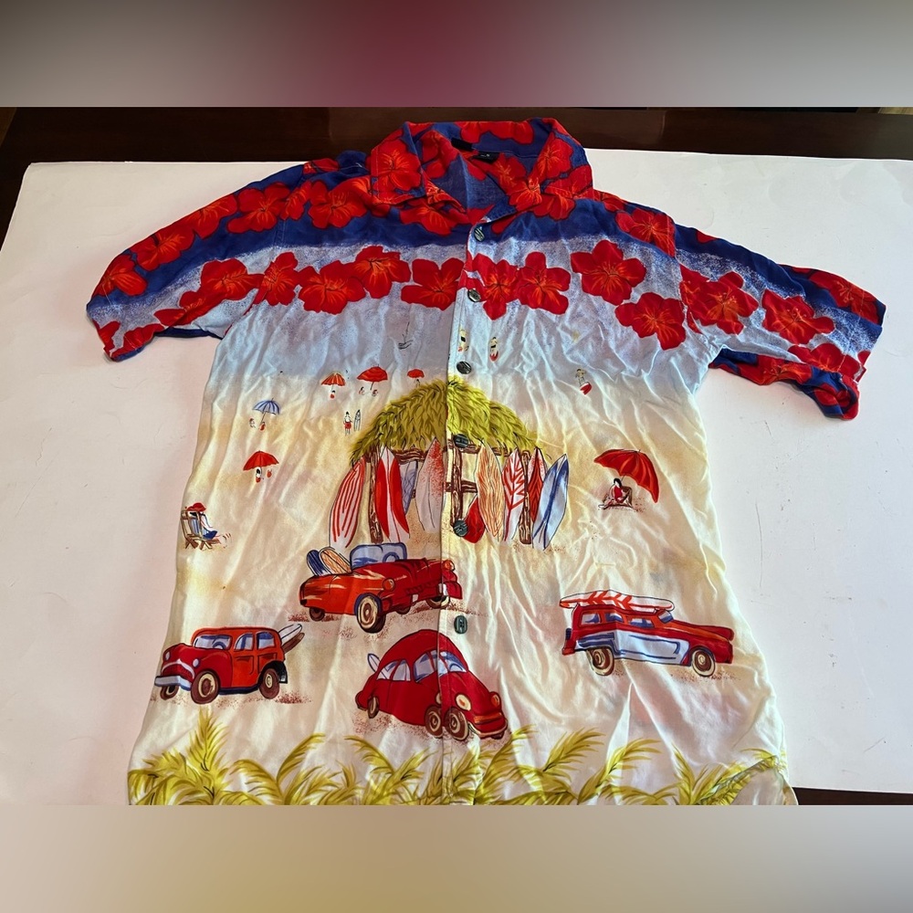 Cherokee Mens short sleeve shirt button down Medium M Cars Floral Tropical Beach